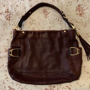 COLE HAAN Purple Pebble Leather Bucket Hobo Shoulder Handbag Purse